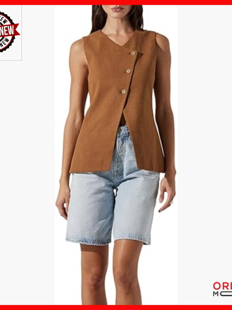 Linen Cotton Vest Top Asymmetric Button Front Vented Back Regular Fit